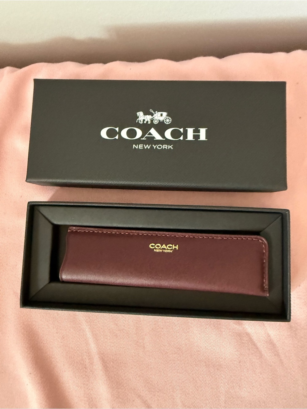 Coach Comb with Burgundy Leather Sleeve - Picture 3 of 4